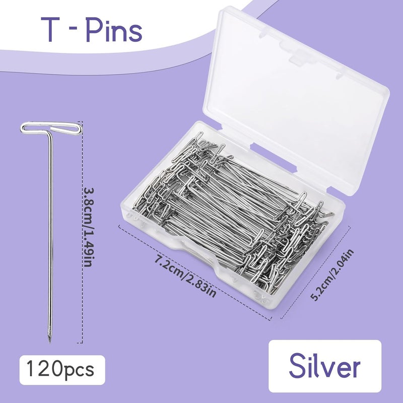 Yizzvb 120 Pcs 1.5Inch T Pins, Wig T-Pins for Foam Head with Plastic Clear Box, Sewing T-Pins for Blocking Crochet, Straight Pins for Sewing, Craft, Quilting, Office, Wall, Wig Making, Crocheting - Image 2